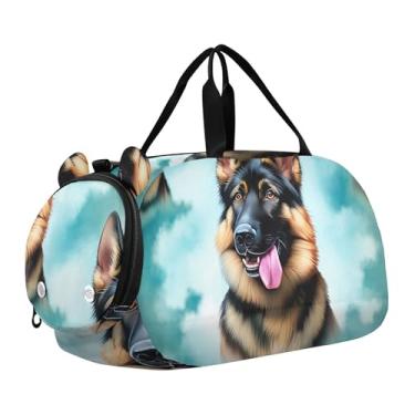 Imagem de Bolsa esportiva para meninos, alce, azul marinho, silhuetas de vida selvagem, bolsa de viagem noturna, bolsas de viagem para meninas, academia, bagagem infantil, Pastor alemão 2, Clássico