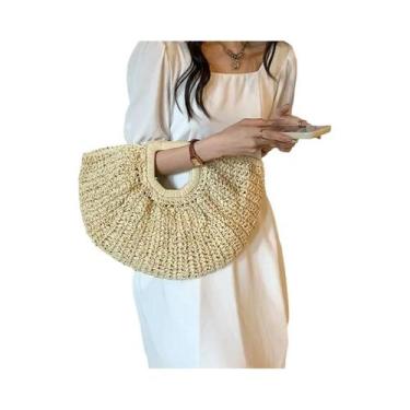 Imagem de Bolsa De Compras De Palha Com Design De Lua Para Mulheres, Grande Capa