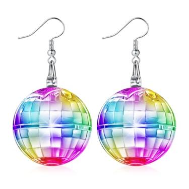 Imagem de Henoyso Brincos de bola de discoteca iluminados, joias de LED para mulheres, meninas, lembrancinha de festa de discoteca, despedida de solteira, acessórios para fantasia de dança, 3.5 cm, liga de