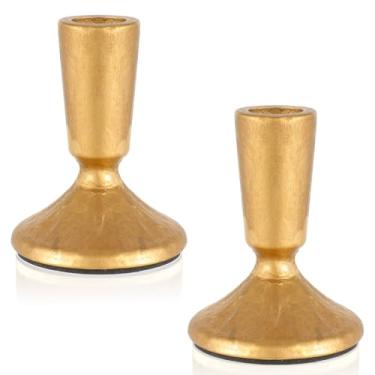 Imagem de Castiçais cônicos de ferro de latão antigo feitos à mão, conjunto de 2 castiçais elegantes vintage para casamentos, jantar, Natal, festas, decoração atemporal