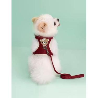 Imagem de Peitoral e coleira para cães e gatos, colete macio com corda, peitoral ajustável para passear, apenas para cães pequenos e gatos, tamanho M, vermelho