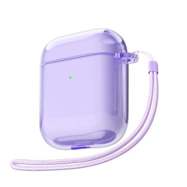 Imagem de Svanove Capa para AirPods transparente com alça, linda capa de plástico rígido transparente para AirPods 1ª 2ª geração capa com corda, capa feminina Y2K TPU à prova de choque para mulheres, lavanda