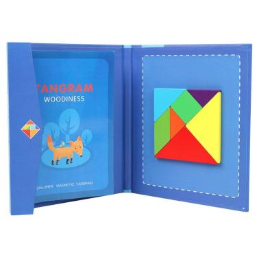 Imagem de Quebra-cabeça magnético Tangram educacional de madeira para crianças