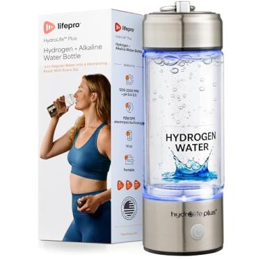 Imagem de LifePro Gerador de garrafa de água HydroLife Plus alcalina + hidrogênio – Tecnologia SPE/PEM com filtro ionizador de água – Garrafa de vidro recarregável portátil para bem-estar diário – Capacidade de