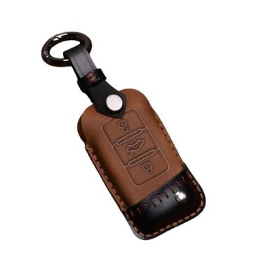 Imagem de Capa de couro crazy horse para chave de carro, compatível com vw tayron lavida sagitar tiguan magotan passat, acessórios de capa remota(D Brown)