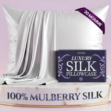 Imagem de DECOLURE Fronha Queen Size 100% seda pura de amoreira – Maior grau 30 Momme 6A+, fronha de seda luxuosamente macia e refrescante para cabelo e pele, hipoalergênica, respirável, zíper oculto (branca)