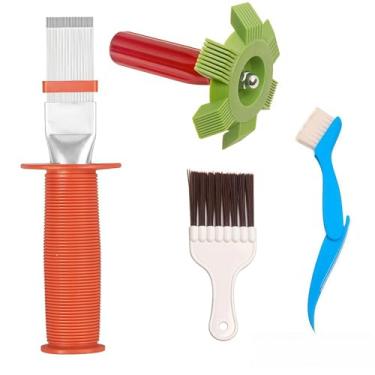 Imagem de 4 peças de aço inoxidável para ferramenta de reparo de aletas de radiador HVAC para unidades AC, limpador de bobina de evaporador, pente de barbatana de ar condicionado e escova de limpeza de bobina