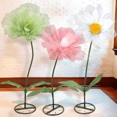 Imagem de Leinuosen 3 peças de flores gigantes para decoração de recepção de casamento, decoração essencial de 1,7 m, flor grande artificial com hastes para escritório, casa, hotel, casamento, pano de fundo