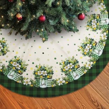 Imagem de Saia para árvore do dia de São Patrício, 76 cm, xadrez verde e trevo de quatro folhas, perfeita para decoração de casa no dia de São Patrício em ambientes internos e externos (xadrez verde/trevo)