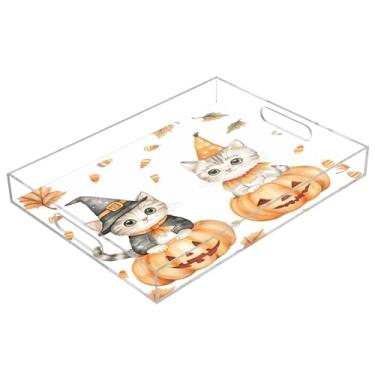 Imagem de xigua Bandeja de servir de acrílico fantasma de Halloween com alças à prova de derramamento, bandejas decorativas de festa de Halloween, bandeja organizadora de bancada para banheiro, cozinha, 30,5 x