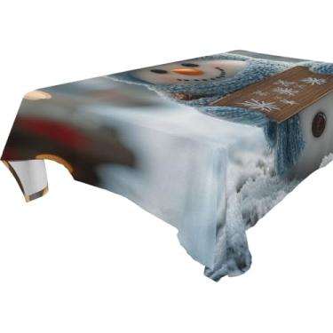 Imagem de Blueangle Toalha de mesa de boneco de neve de Natal – Toalha de mesa retangular de poliéster impermeável e resistente a manchas para ambientes internos e externos, 152 x 274 cm (398)