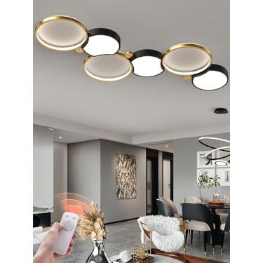 Imagem de Luminária de teto moderna para sala de estar, com intensidade regulável e controle remoto. Ideal para quarto, cozinha, restaurante e escritórios, com temperatura de cor ajustável (6 lâmpadas