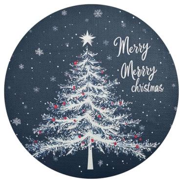 Imagem de xigua Jogo americano redondo de árvore de Natal, conjunto de 4, tapete de mesa redondo antiderrapante resistente ao calor, tapetes de mesa de 48 cm para decoração de cozinha, jantar e festa
