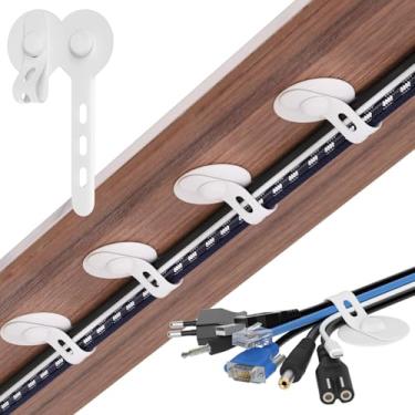 Imagem de Alça de gerenciamento de cabos sob a mesa, organizador de abraçadeiras de silicone autoadesivo ajustável, suporte de cabo resistente reutilizável, adequado para escritório e quarto (branco, 10)