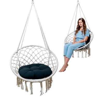 Imagem de Rede Cadeira Balanço Suspensa Algodao Teto Confortavel Casa Varanda Quintal Jardim Terraço Sacada Area Lazer