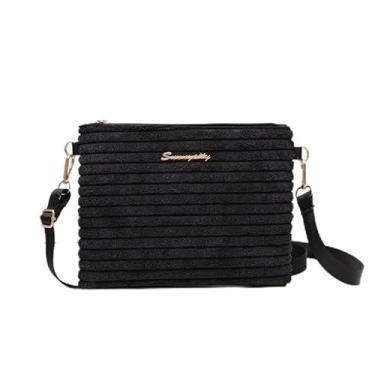 Imagem de Bolsa tiracolo de veludo cotelê, bolsa de ombro de grande capacidade para trabalho, bolsa feminina casual, Preto, Medium, Mochila casual