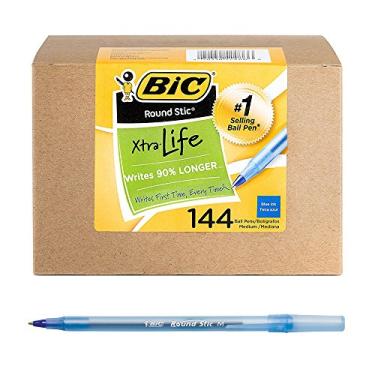 Imagem de BIC Caneta esferográfica Round Stic Xtra Life, ponta média (1,0 mm), azul, 144 unidades - pacote com 6
