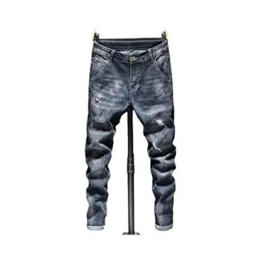 Imagem de Calças Jeans De Algodão Slim-fit Rasgadas E Desgastadas Para Homens, E