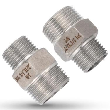Imagem de Conjunto de 2 Adaptadores de Niple Redutor Hexagonal NPT Macho 3/4" para 1/2", em Aço Inoxidável para Aplicações Industriais Encanamento HVAC e Outras Instalações