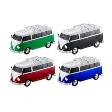 Imagem de Caixa de Som Bluetooth Formato Kombi Vintage, 10W, Recarregável, LED, Rádio FM, USB/SD, 20x9x7cm, 6h Reprodução (Azul)
