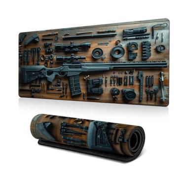 Imagem de 1 mouse pad grande para jogos, exibição legal de peças de armas militares, protetor de mesa elegante com borracha antiderrapante para uso em laptop e desktop, tapete de mesa para teclado e mousepad