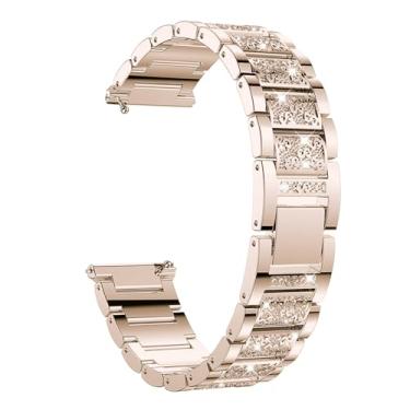 Imagem de Pulseira feminina de strass brilhante, 20 mm/22 mm, pulseira moderna de aço inoxidável brilhante (ouro rosa, 20 mm)