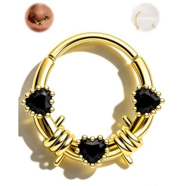 Imagem de Jewseen Anéis de septo de coração preto 16G 316L Piercing de septo de aço cirúrgico 8 mm de hélice de espinho Daith piercing joia ouro hélice brinco Daith para mulheres
