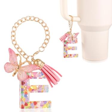 Imagem de Acessórios para copos com letras, lindo alfabeto para decoração de copo com alça de caneca corrente inicial com borboleta para Stanley Tumblers presente feminino