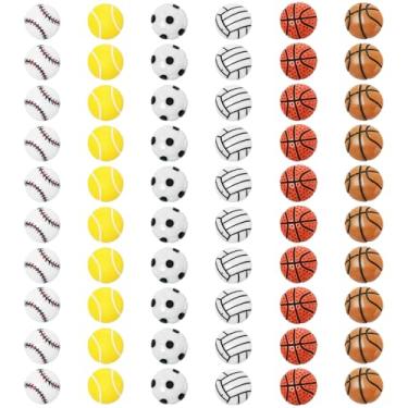 Imagem de 60 peças de pingentes esportivos para fabricação de joias, conjunto sortido de pingentes de bola esportiva com costas planas, contas esportivas de resina para pulseiras, fazer futebol, vôlei, tênis