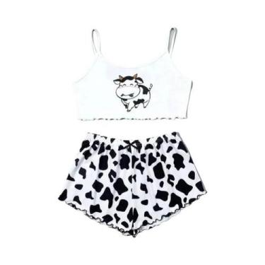 Imagem de Conjunto De Pijamas Sem Mangas Com Estampa De Vaca Para Mulheres, Casu