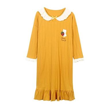 Imagem de 3FLQOOPP Camisola de outono vestido longo de tamanho grande pulôver manga longa vestido midi feminino vestido de casa feminino (amarelo médio)