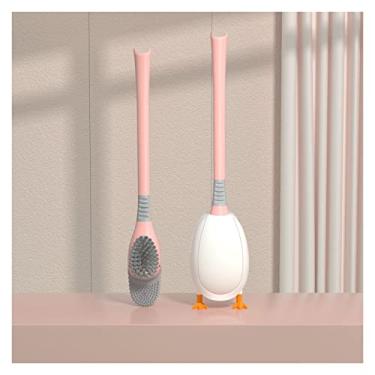 Imagem de Escova de vaso sanitário com suporte de secagem ventilada, escova de vaso sanitário de silicone, kit de escova de vaso sanitário de limpeza resistente, suporte de chão e montagem na parede sem
