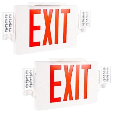 Imagem de Gruenlich Sinal de saída de emergência LED Combo com 2 luzes de cabeça ajustáveis e dupla face, baterias de reserva - iluminação de saída de emergência padrão dos EUA, qualificado para UL 924, tensão 120-277 (pacote com 2)