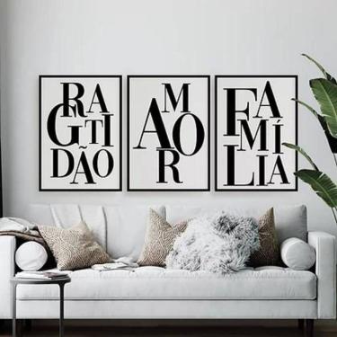 Imagem de Kit 3 Quadros Gratidão Amor E Família 24X18 C/Vidro - Preta