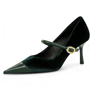 Imagem de baobeijiadao Sapatos femininos de salto fino, salto agulha sem cadarço, alça única, para casamento, noite, Verde, 34