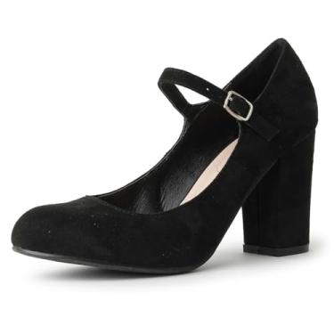 Imagem de J. Adams Salto baixo feminino - salto alto grosso bico redondo Mary Jane, Camurça vegana preta, 35