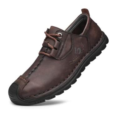 Imagem de Mecolop Tênis masculino casual de couro moderno para dirigir, mocassins, tênis de caminhada para homens, Marrom escuro -215, 38