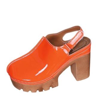 Imagem de Sandálias femininas de salto alto plataforma com bico fechado e salto grosso para um visual moderno, Laranja, 39