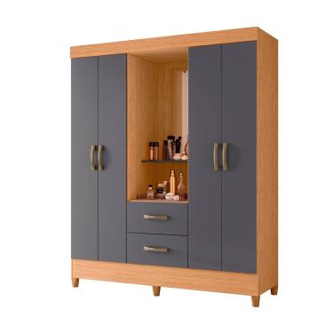 Imagem de Guarda Roupa Mobi 4 Portas 2 Gavetas Quarto Capelinha Freijo Com Titanium - Albatroz