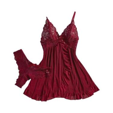 Imagem de Conjunto De Pijama Feminino Sensual Sem Mangas Com Renda E Decote V, C