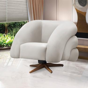 Imagem de Poltrona Giratória Orgânica com Balanço kit 2 Tana Bouclê Cinza Claro E03 - D'Rossi