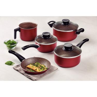 Imagem de Jogo de Panelas Tramontina 5 Peças Paris Texture em Alumínio Antiaderente Starflon Max Vermelho