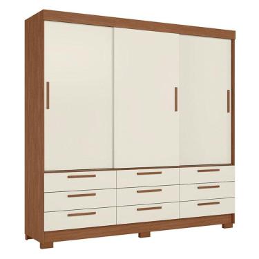 Imagem de Guarda Roupa Casal 3 Portas de Correr 9 Gavetas Morretes Jatobá Areia - Santos Andirá
