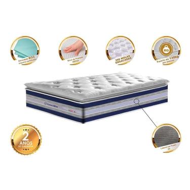Imagem de Colchão Solteiro De Molas Ensacadas D33 Com Pillow Top Cama Inbox Select 88x188x32 Azul