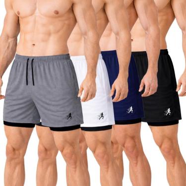 Imagem de Kit 4 Shorts Masculinos 2 em 1 para Atividades Esportivas com Estampa de Corrida-Masculino