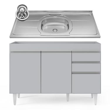 Imagem de Balcão De Cozinha Com Pia Inox 120cm 3 Portas Michigan Cinza Claro - Lumil
