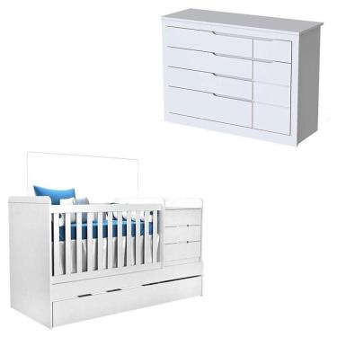 Imagem de Berço Multifuncional E Cômoda Cléo Branco Acetinado - Carolina Móveis