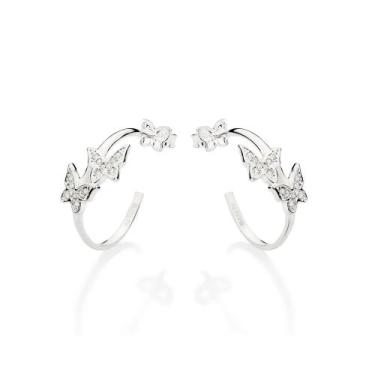 Imagem de Brincos rommanel prata 925 feminino argola borboleta cravejada pedra z