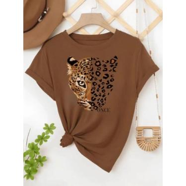 Imagem de Camiseta Feminina Blusinha 100% Algodão Com Estampa Onça Once Animal P