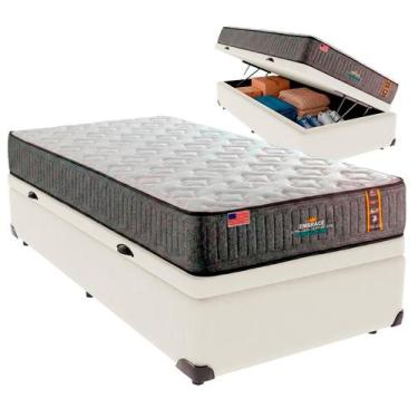 Imagem de Cama Box Baú Solteiro e Colchão Embrace Molas Ensacadas King Coil Palh